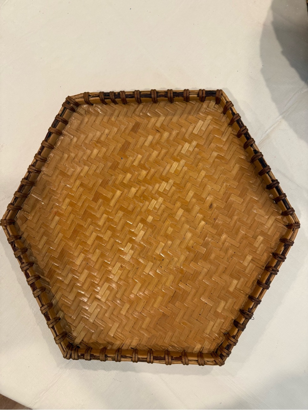 Handwoven Hexagon Bamboo Tray - Natural Brown vintage rattan tray